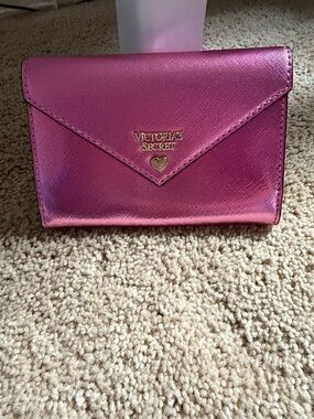 Victoria's Secret Metallic Hot Pink Envelope Wallet with Gold Logo
